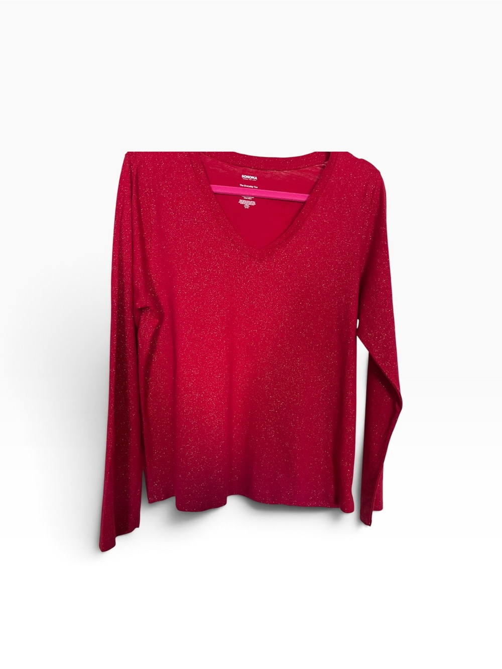 Sonoma Red V-Neck Long Sleeve Top with Sparkle